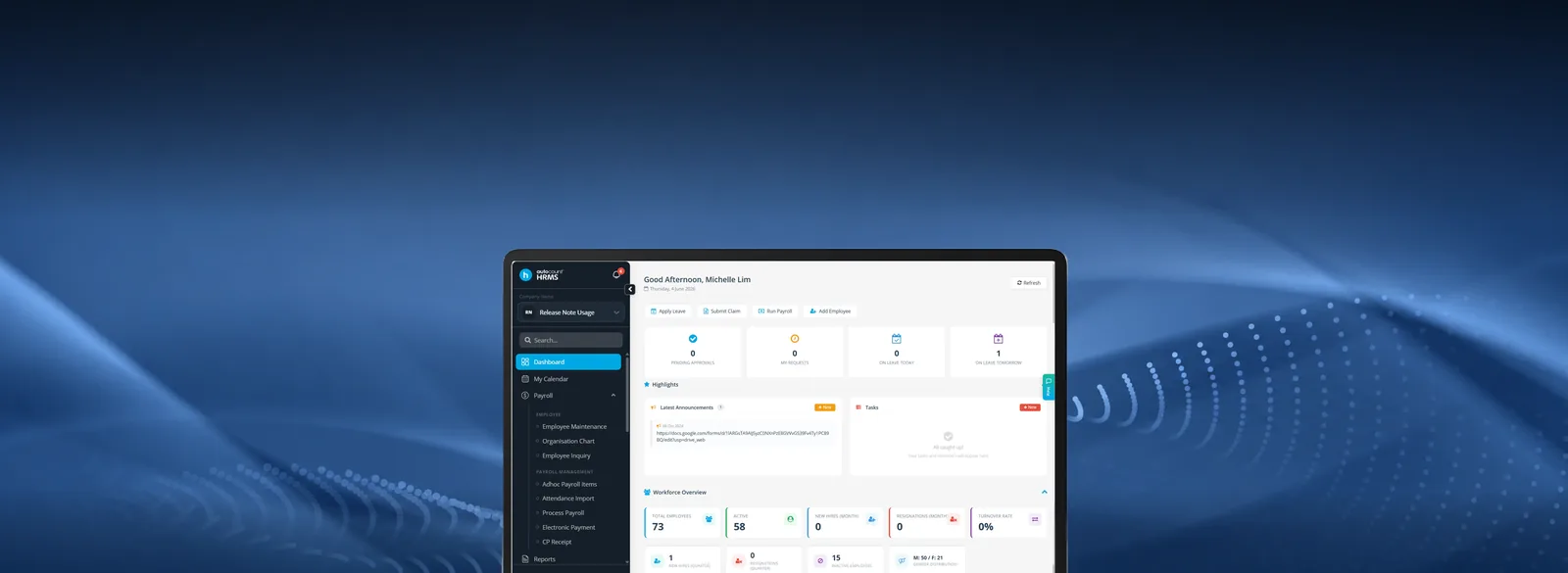 AutoCount HRMS dashboard preview